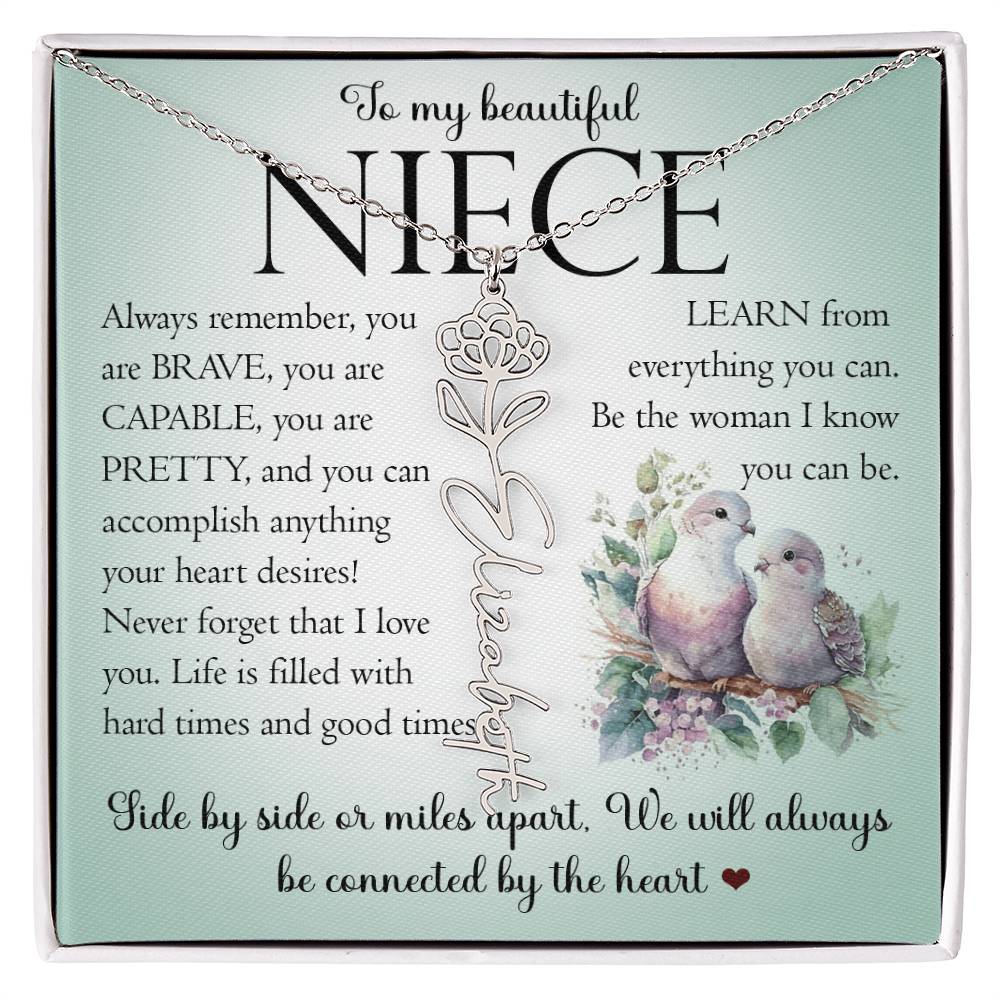 Niece Gift, Name Flower Necklace