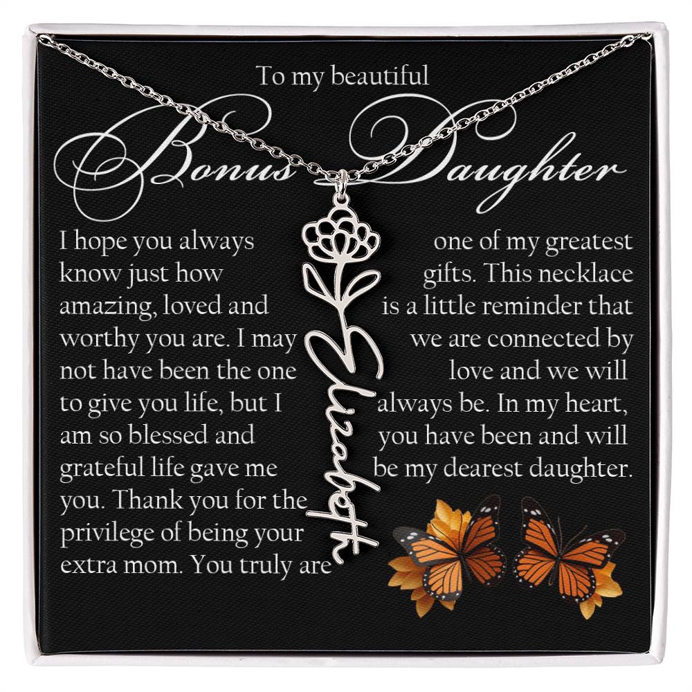 Bonus Daughter Gift, Name Flower Necklace