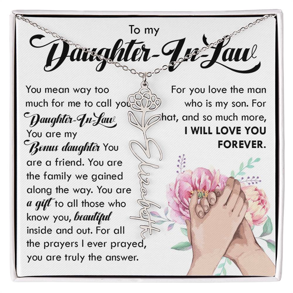 Daughter In Law Gift, Name Flower Necklace