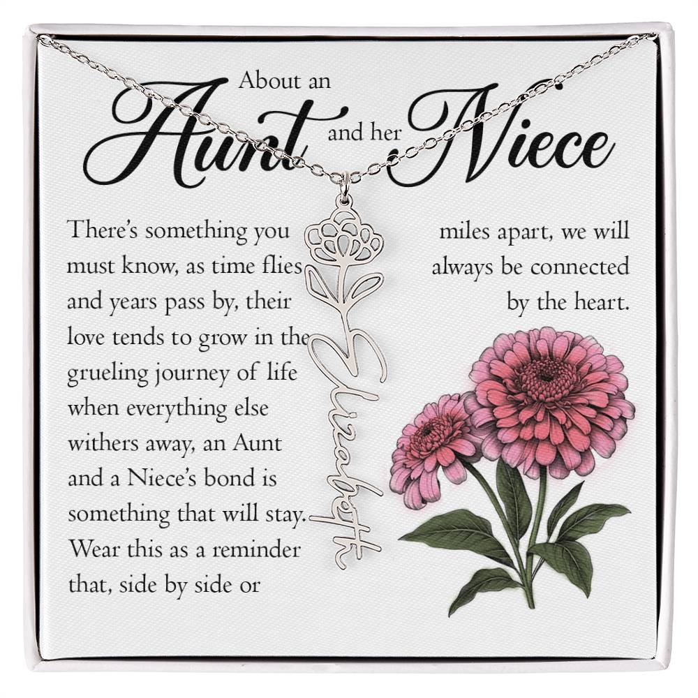 Aunt and Niece Gift, Name Flower Necklace