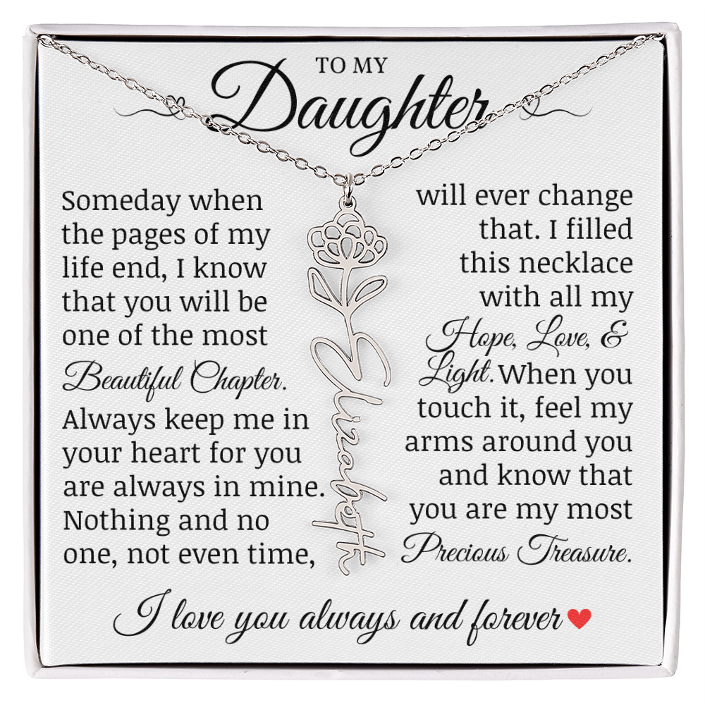 To My Daughter "Precious Treasure" Name Flower Necklace