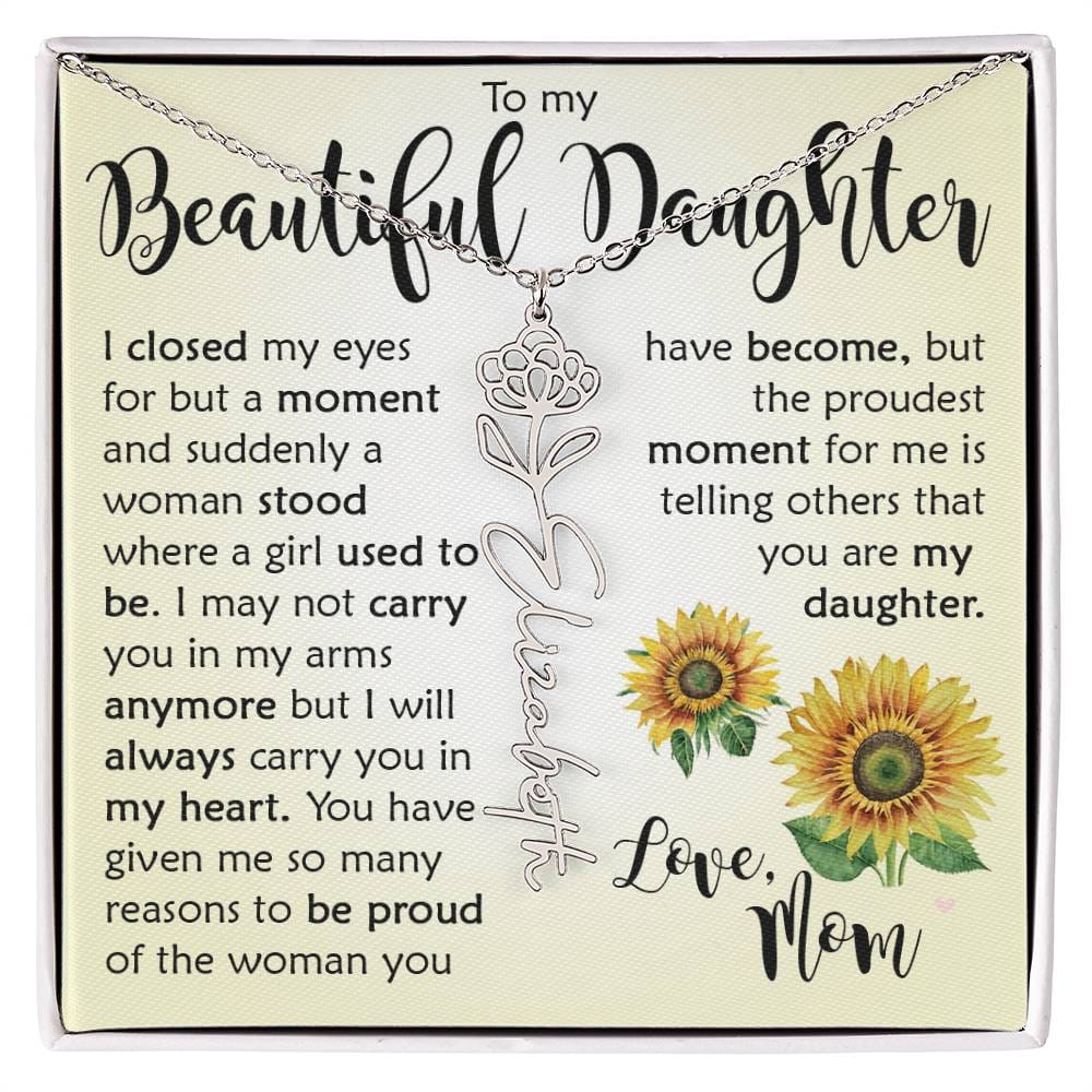 Custom Name Flower Necklace, Daughter Gift