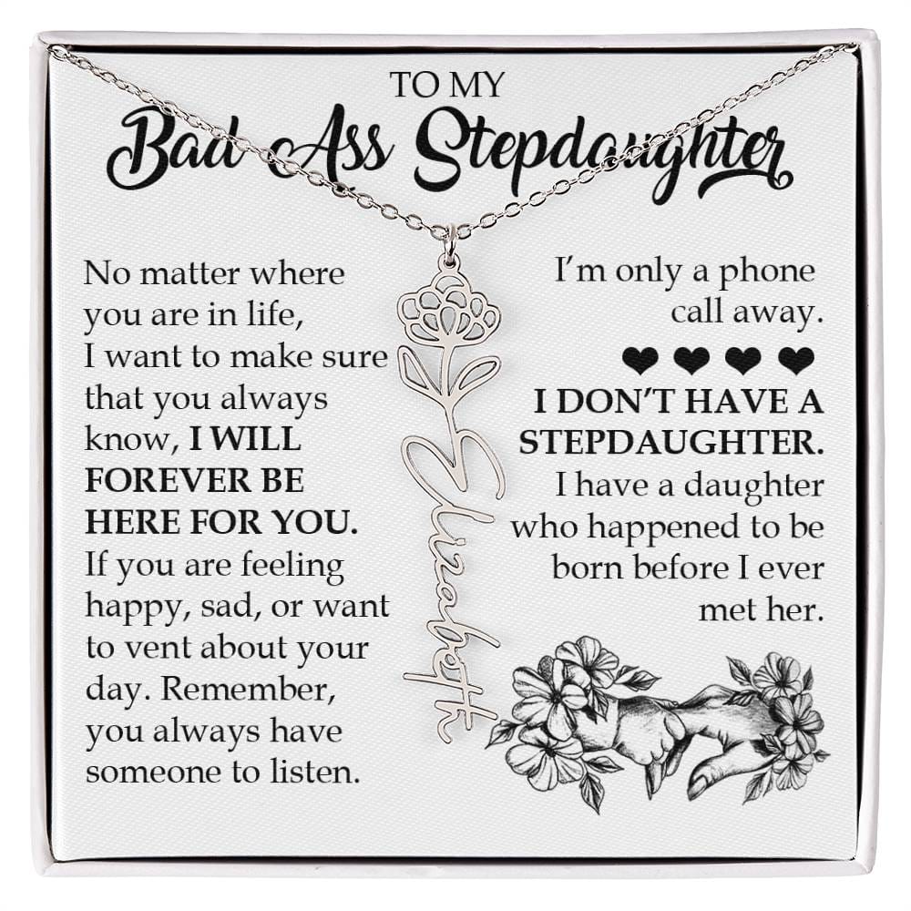 Personalized Daughter Keepsake Gift, Name Flower Necklace