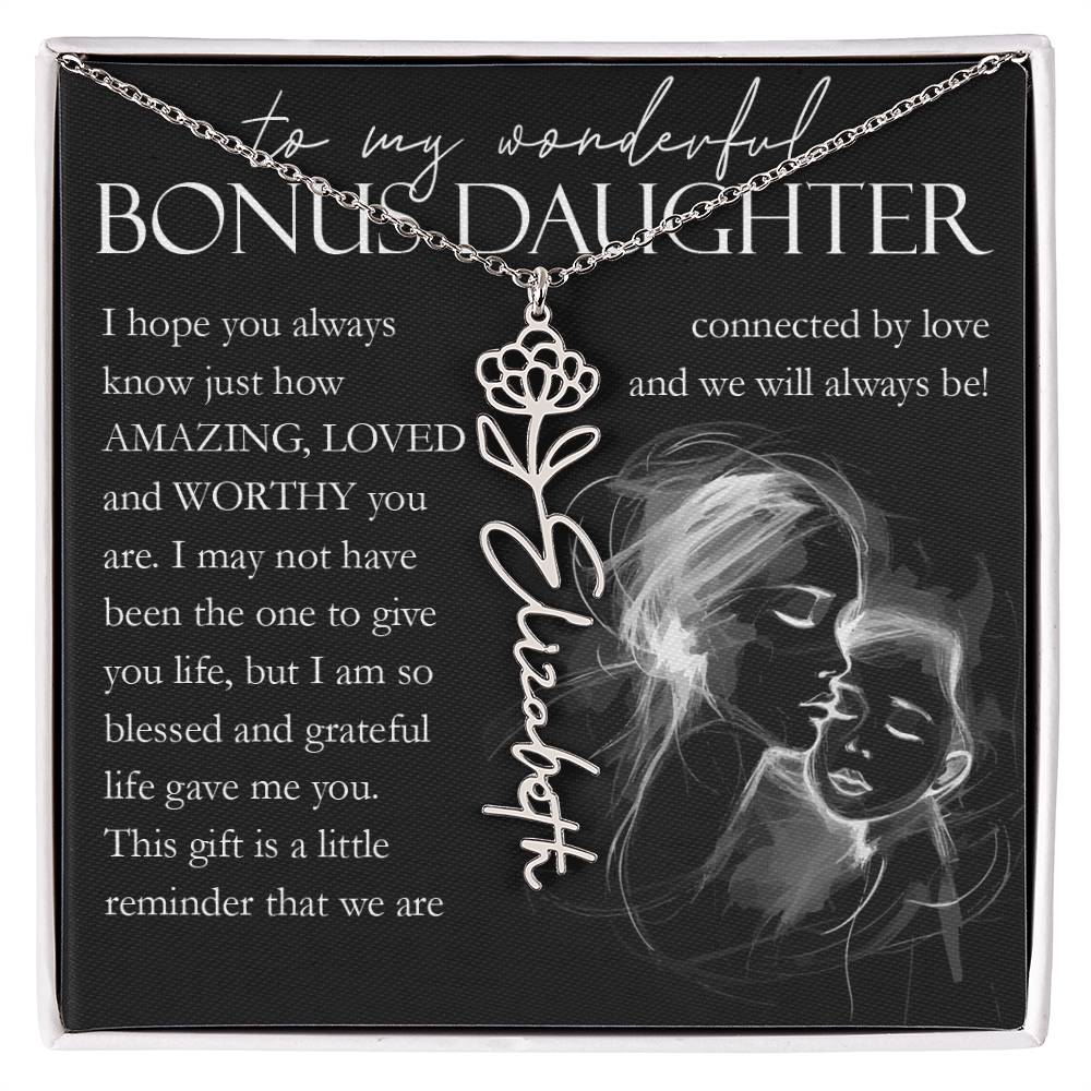 Bonus Daughter Gift, Custom Name Flower Necklace