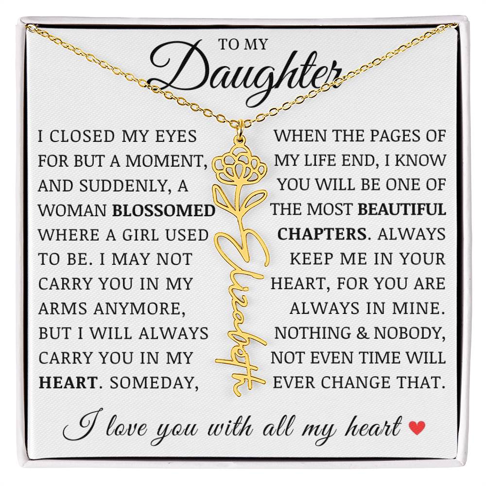 To My Daughter, Customized Birth Flower Name Necklace, Birthday Christmas Graduation Gift for Her