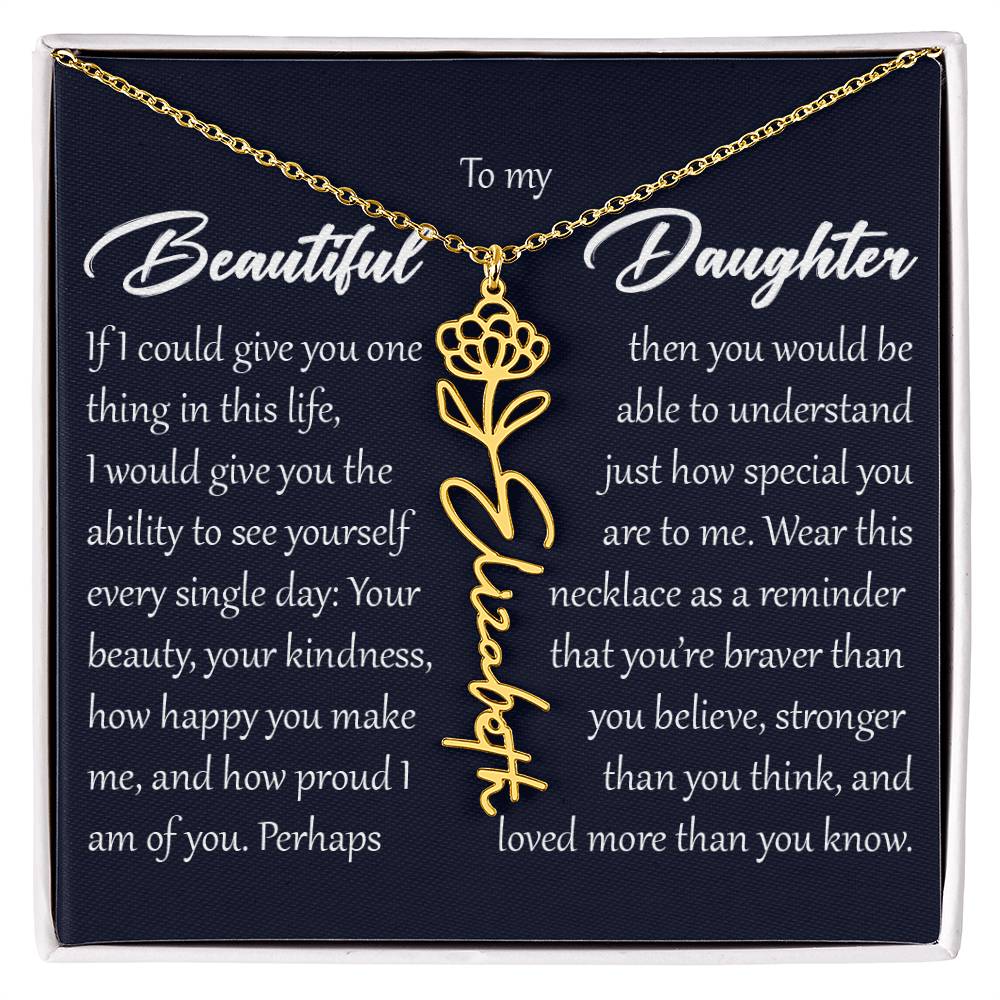Custom Name Flower Necklace, Daughter Birth Month Pendant Gift