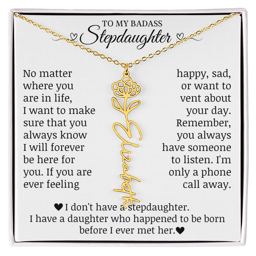 To My Badass Stepdaughter, Name Flower Necklace