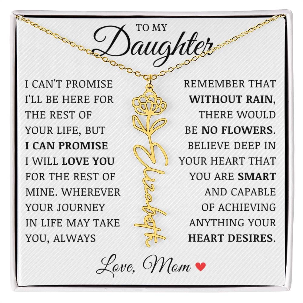 To My Daughter "No Rain No Flowers" Custom Flower Name Necklace