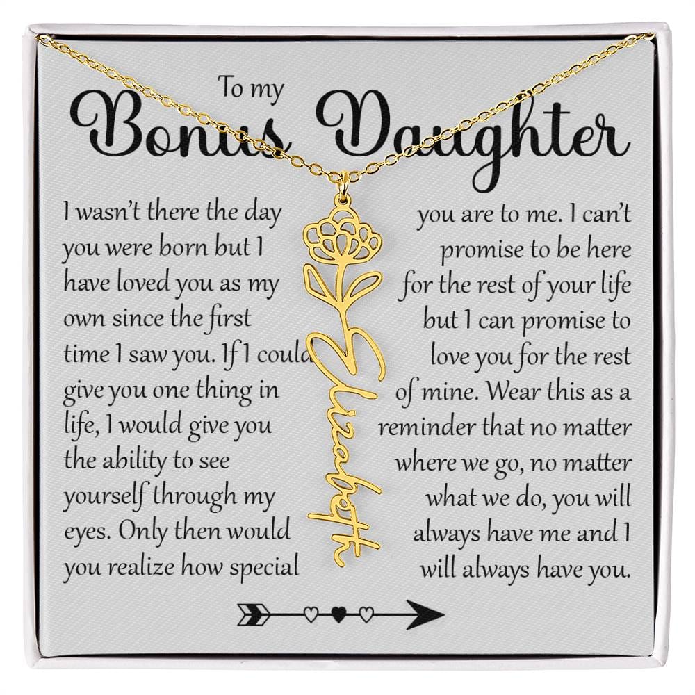 Bonus Daughter Gift, Name Flower Necklace