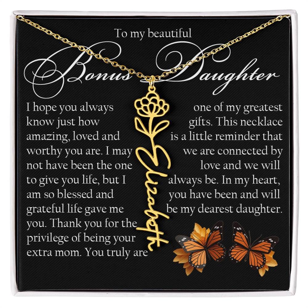 Bonus Daughter Gift, Name Flower Necklace
