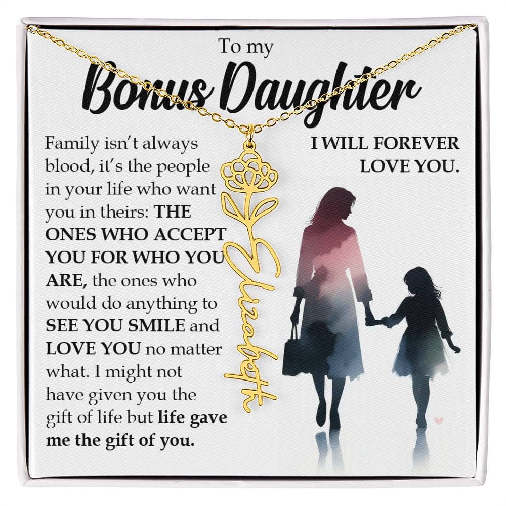 Bonus Daughter Gift, Name Flower Birth Month Necklace