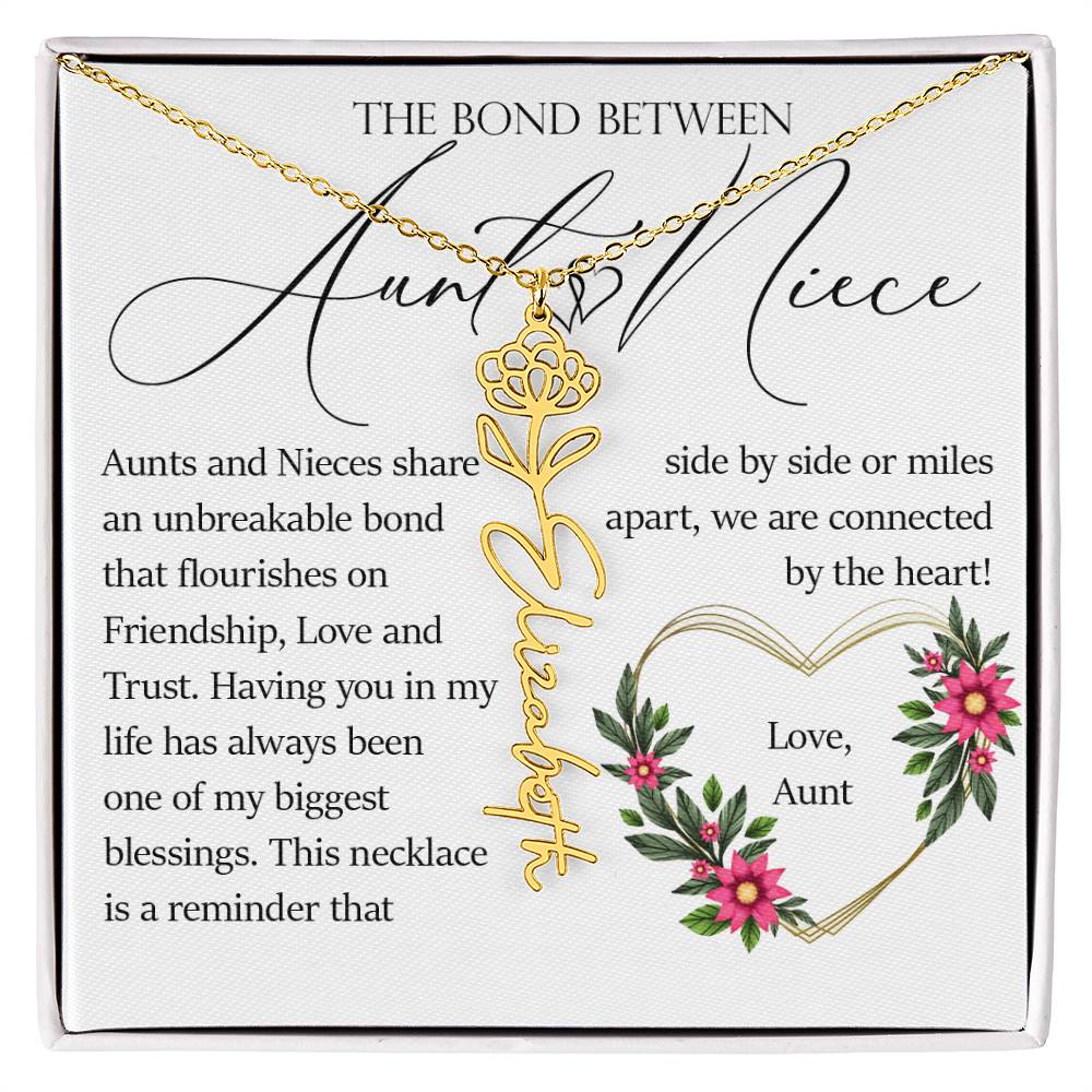 Aunt and Niece Gift, Name Flower Necklace