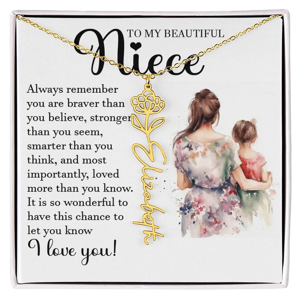 Niece Gift, Name Flower Necklace