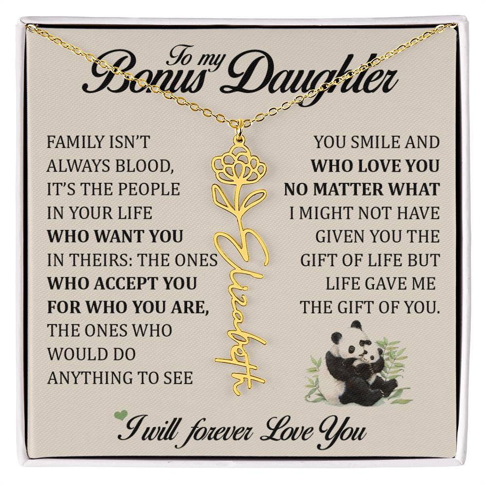 To My Bonus Daughter, Name Flower Necklace