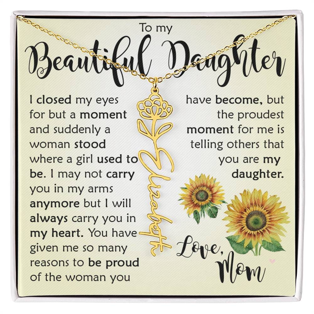 Custom Name Flower Necklace, Daughter Gift