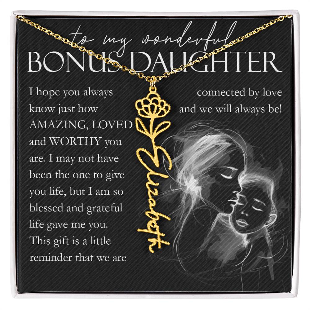Bonus Daughter Gift, Custom Name Flower Necklace