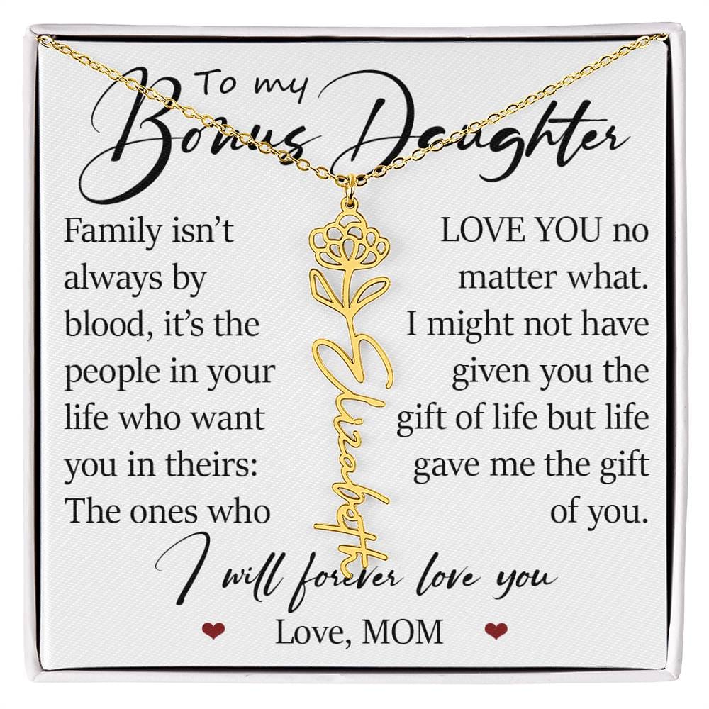Bonus Daughter Gift, Custom Name Flower Necklace