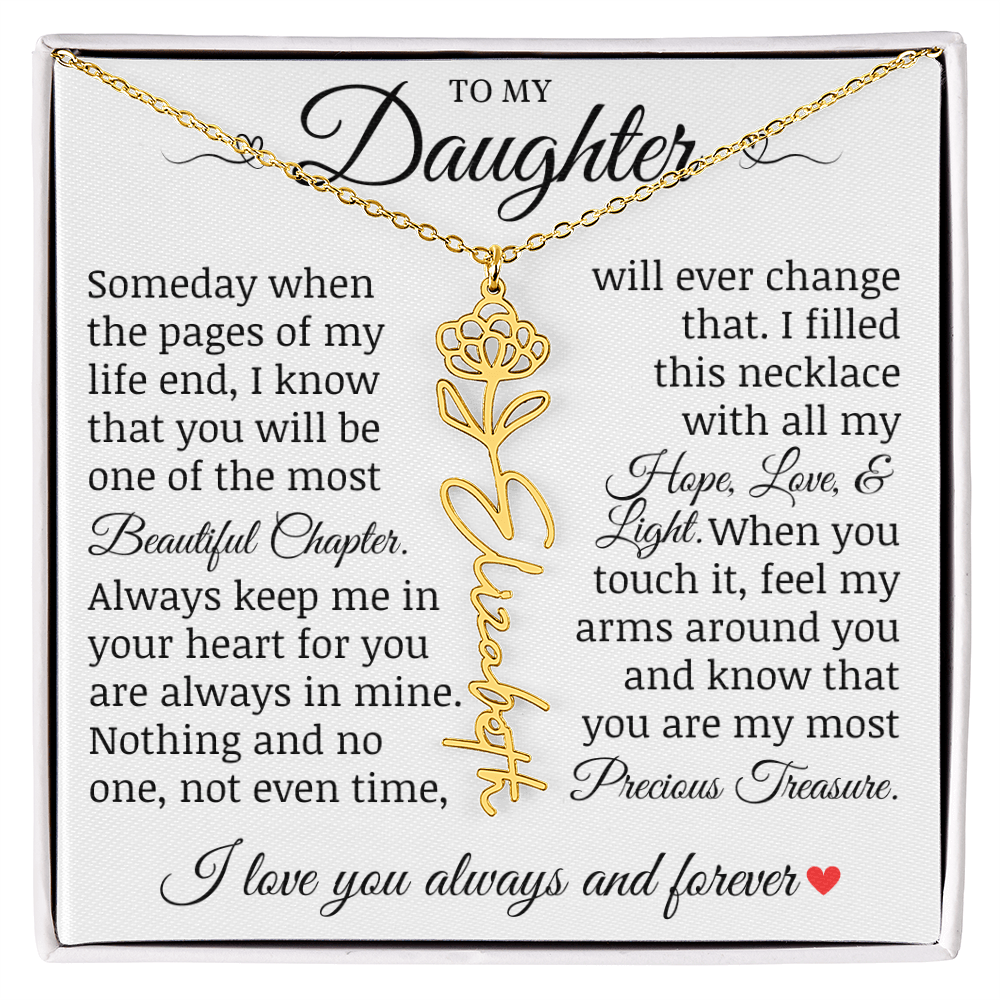 To My Daughter "Precious Treasure" Name Flower Necklace
