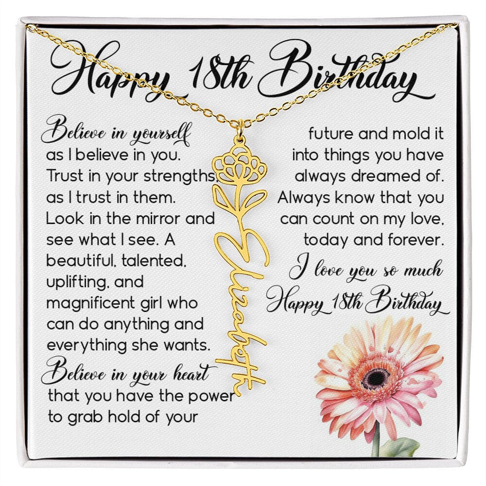 18th Birthday Gift, Custom Birth Month Name Flower Necklace