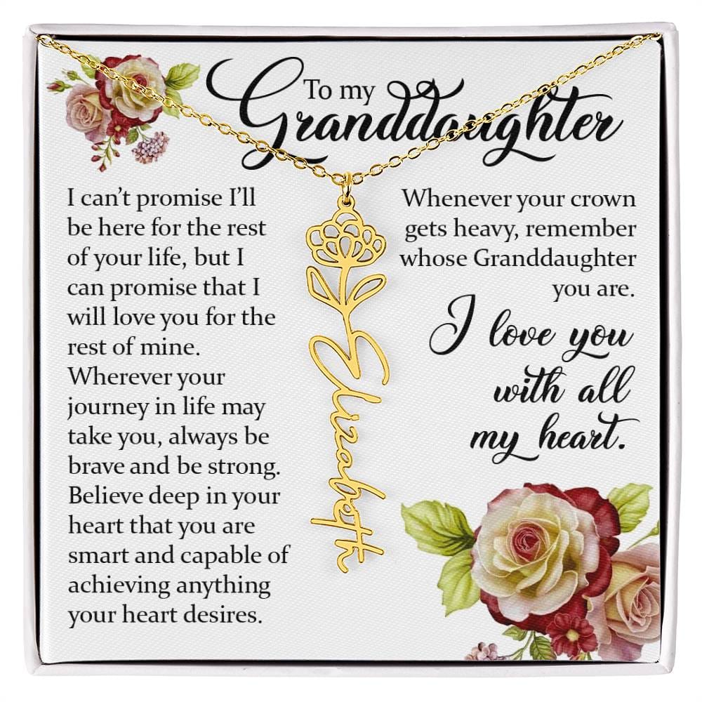 To My Granddaughter, Name Flower Necklace