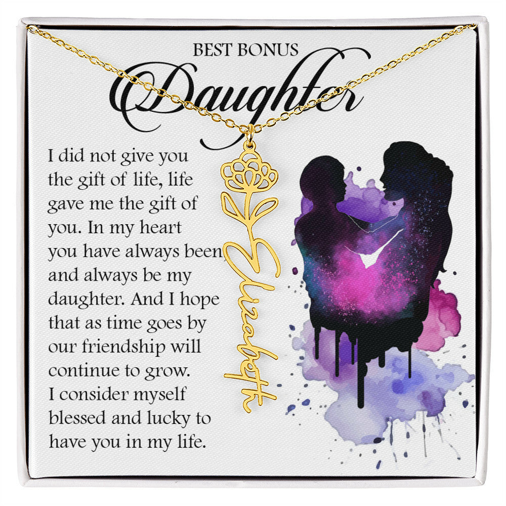 Bonus Daughter Gift, Custom Birth Month Name Flower Necklace
