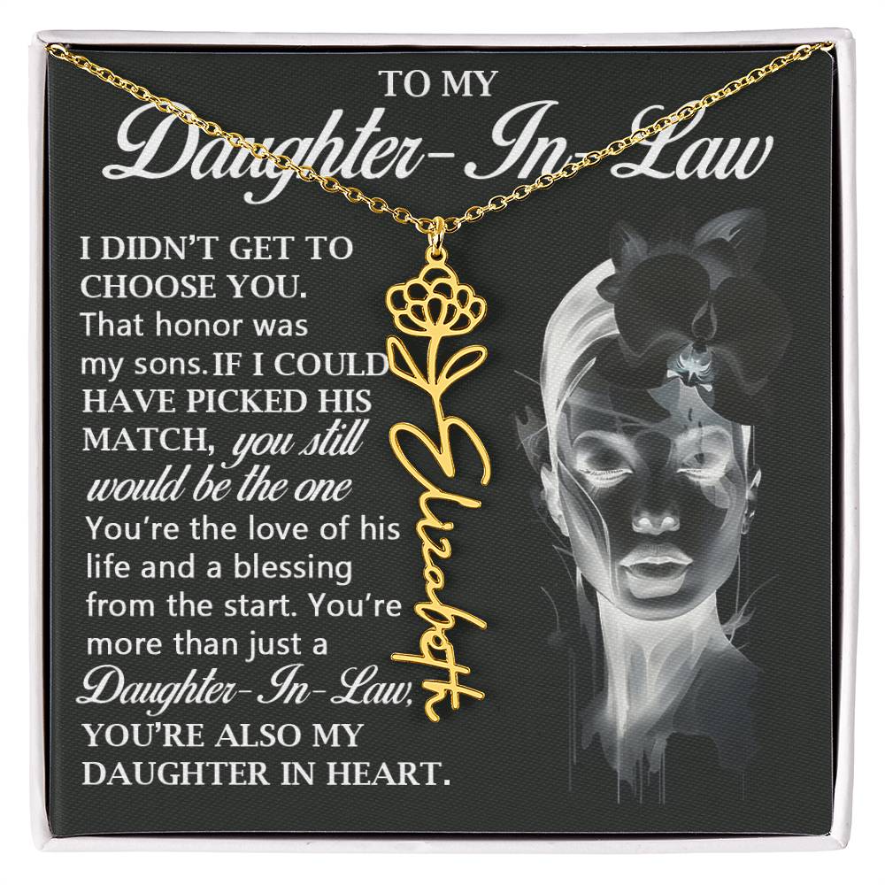 Daughter In Law Gift, Name Flower Necklace
