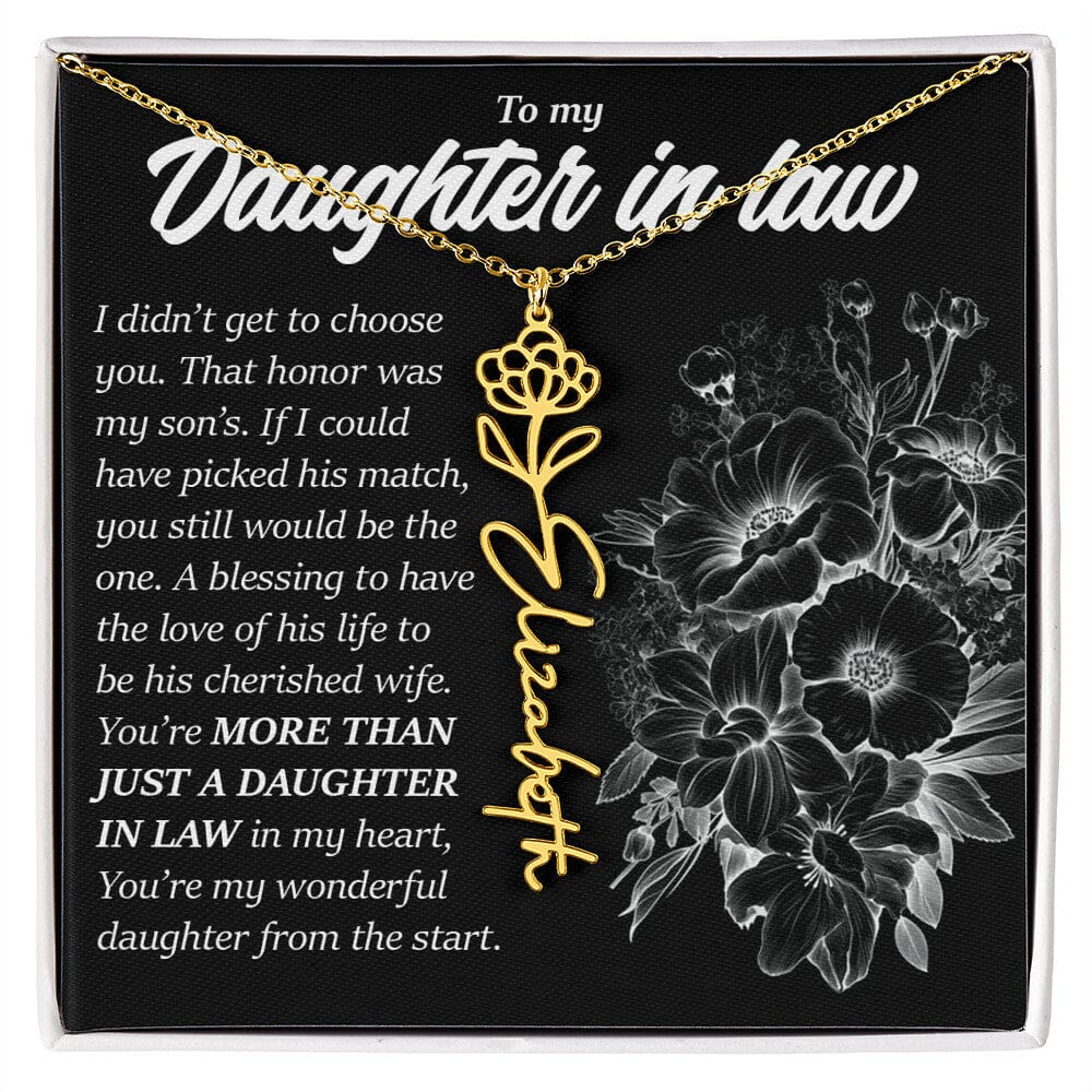 Daughter In Law Gift, Custom Birth Month Flower Name Necklace