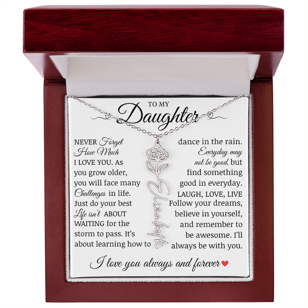 To My Daughter "Follow Your Dreams" Name Flower Necklace