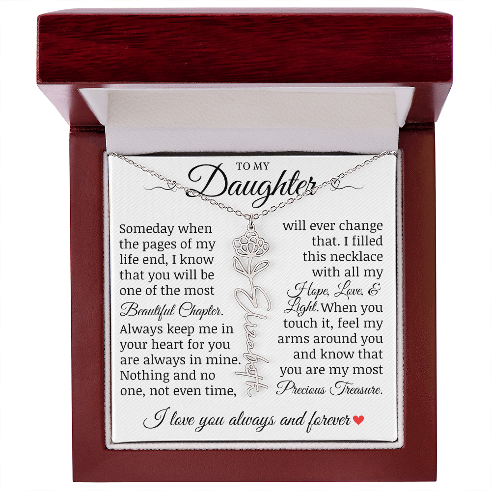 To My Daughter "Precious Treasure" Name Flower Necklace