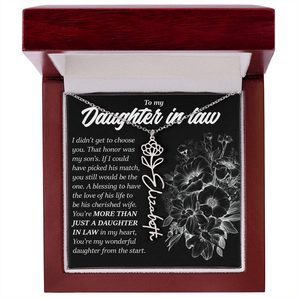 Daughter In Law Gift, Custom Birth Month Flower Name Necklace