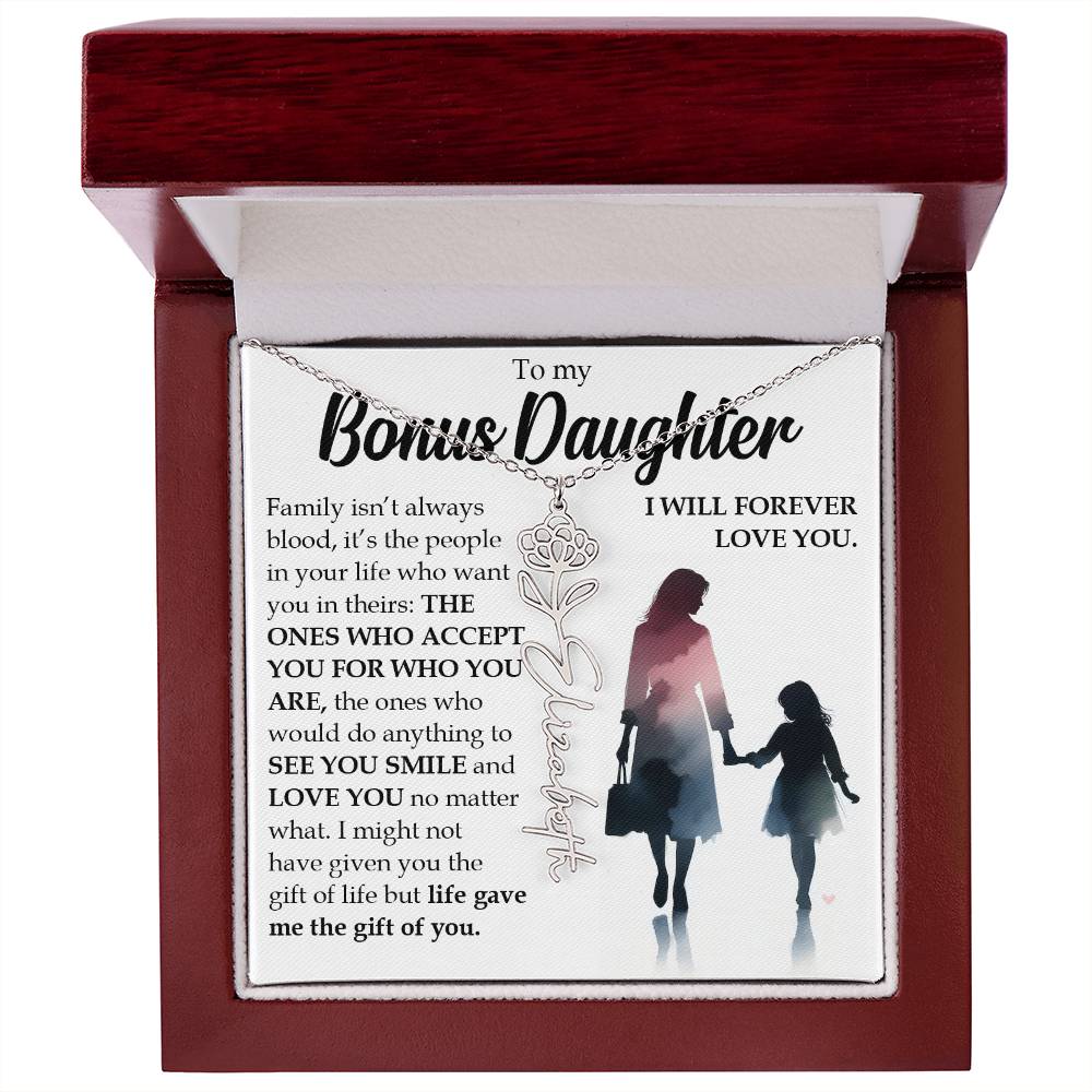 Bonus Daughter Gift, Name Flower Birth Month Necklace