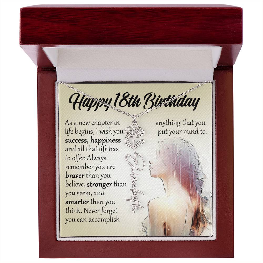 18th Birthday Gift, Custom Name Flower Necklace