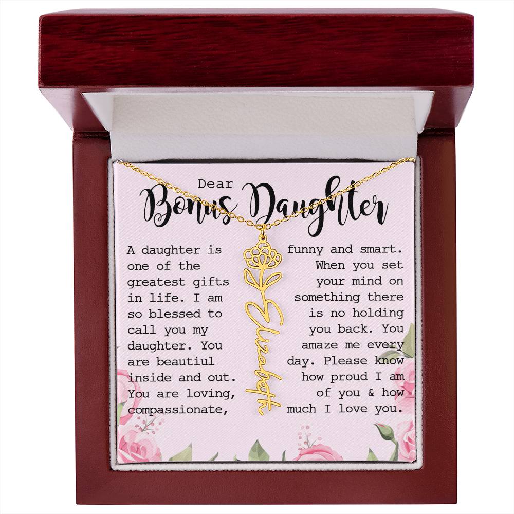 Bonus Daughter Gift, Custom Name Flower Necklace