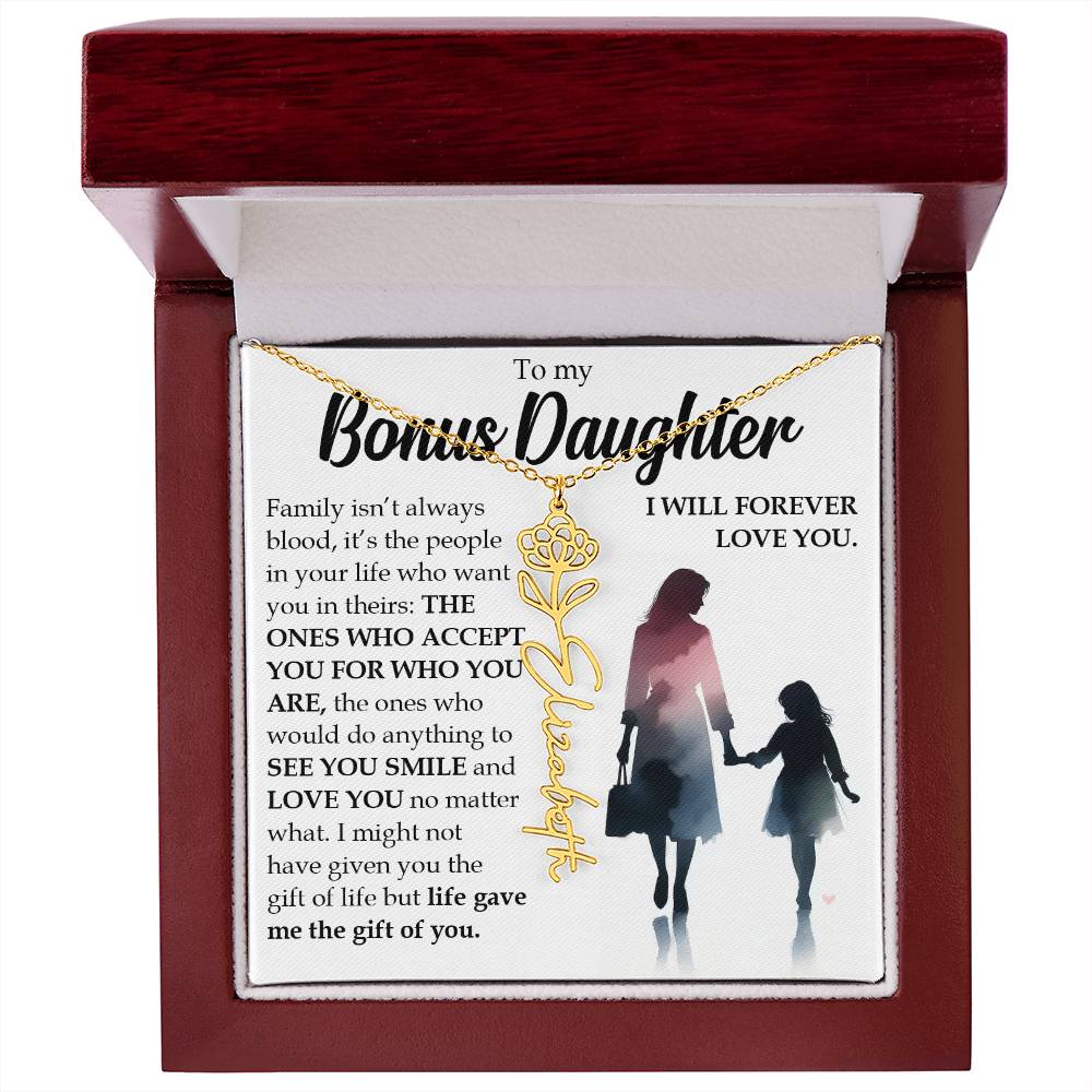 Bonus Daughter Gift, Name Flower Birth Month Necklace