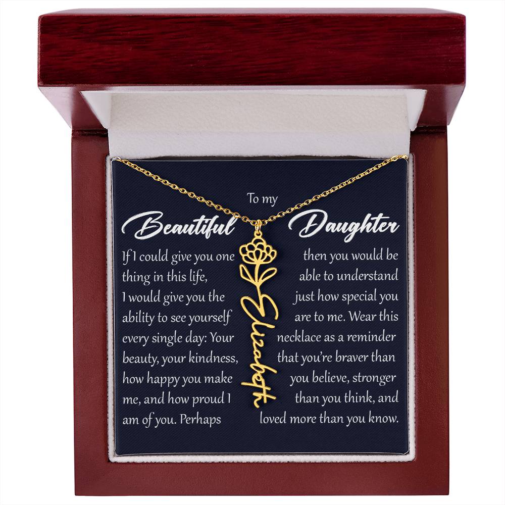 Custom Name Flower Necklace, Daughter Birth Month Pendant Gift
