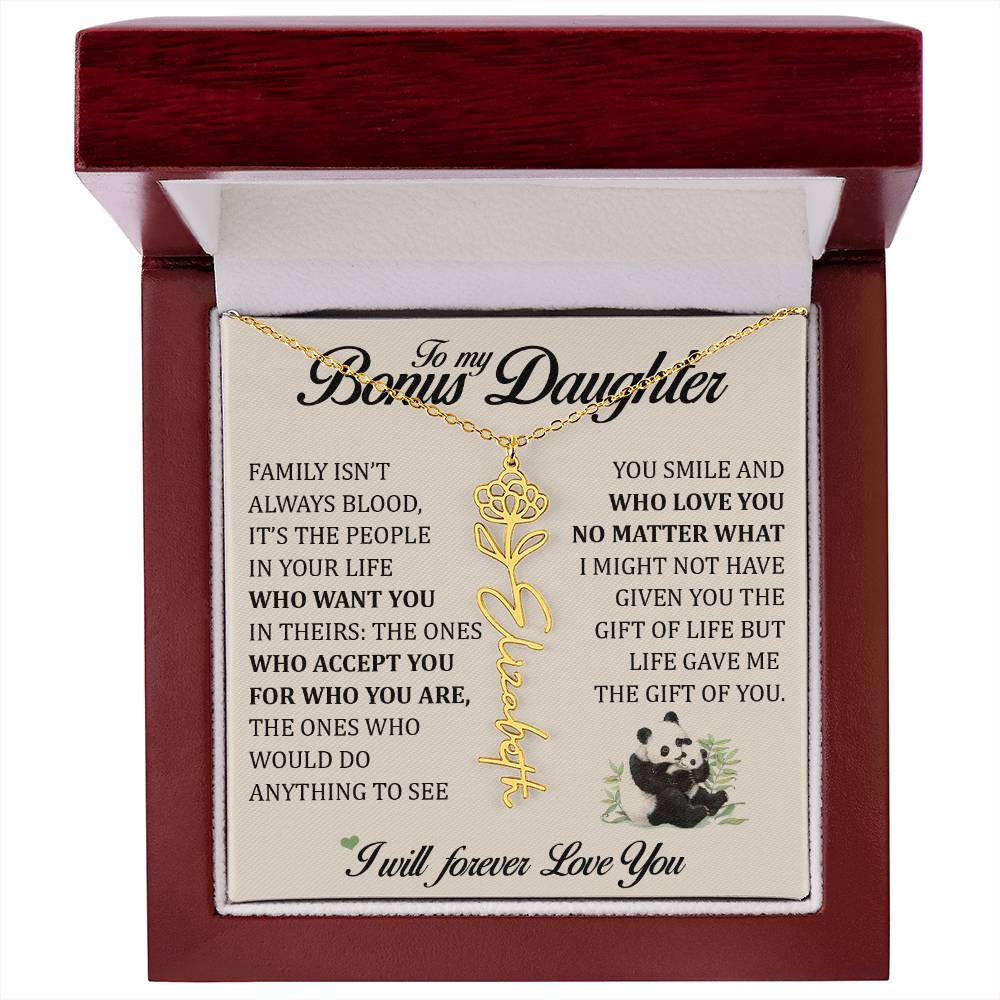 To My Bonus Daughter, Name Flower Necklace