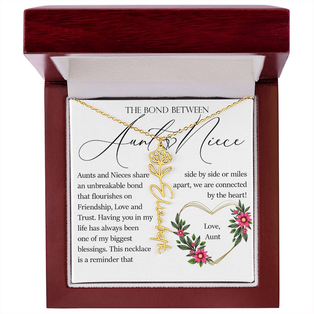 Aunt and Niece Gift, Name Flower Necklace