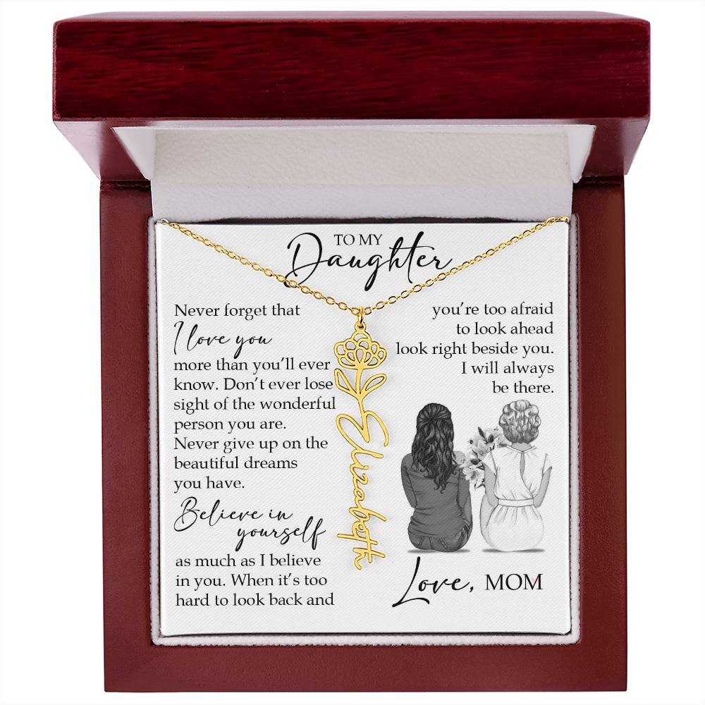 To My Daughter, Birth Flower Name Necklace