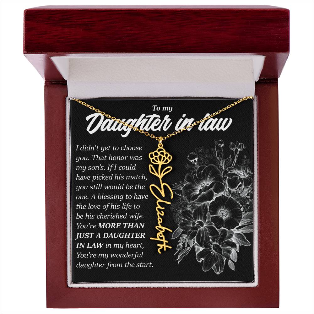 Daughter In Law Gift, Custom Birth Month Flower Name Necklace