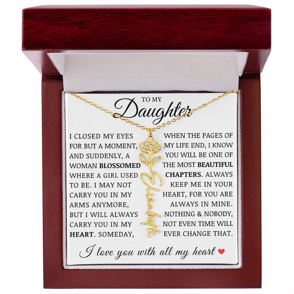 To My Daughter, Customized Birth Flower Name Necklace, Birthday Christmas Graduation Gift for Her
