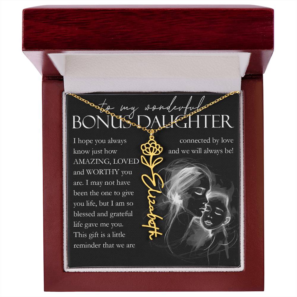 Bonus Daughter Gift, Custom Name Flower Necklace