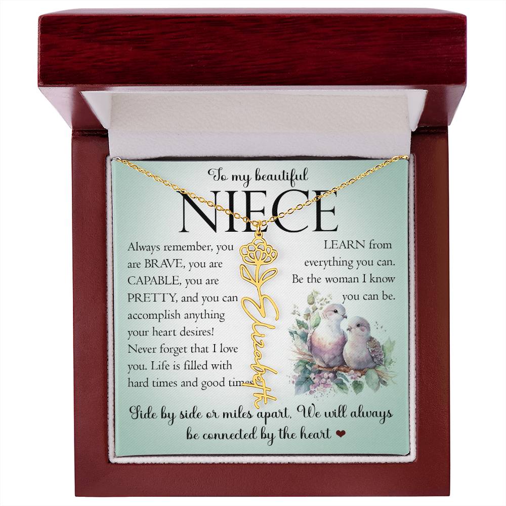 Niece Gift, Name Flower Necklace