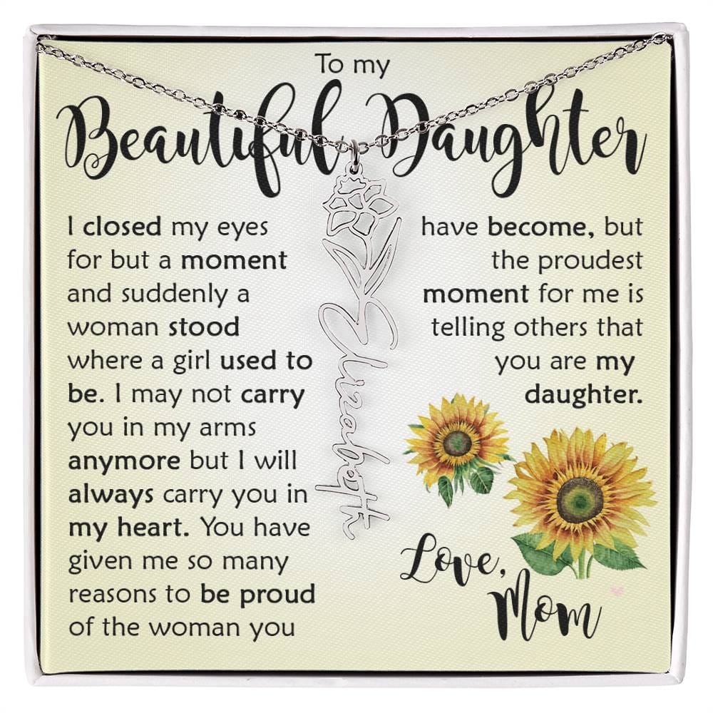 Custom Name Flower Necklace, Daughter Gift