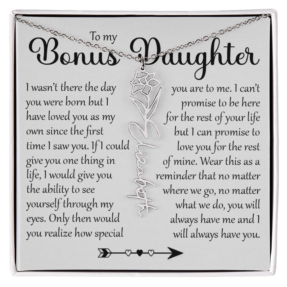 Bonus Daughter Gift, Name Flower Necklace