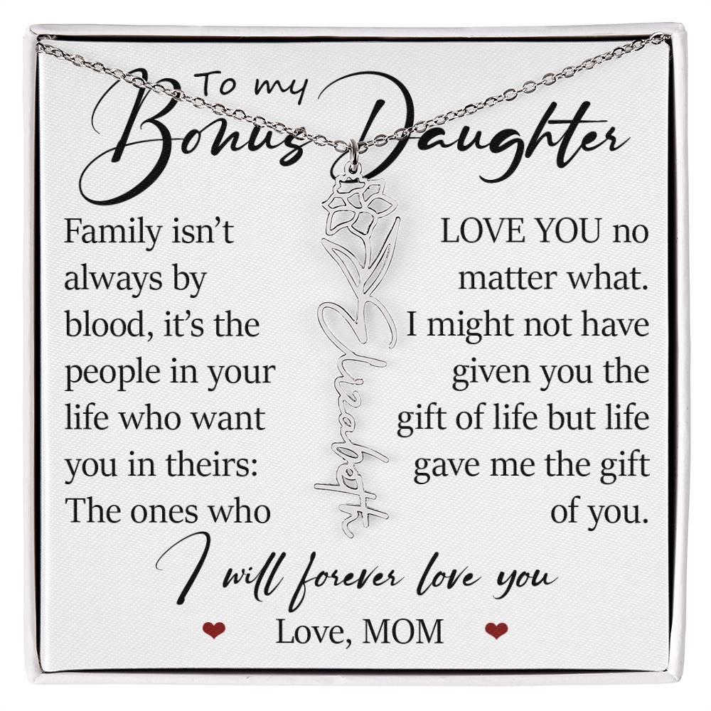 Bonus Daughter Gift, Custom Name Flower Birth Month Necklace