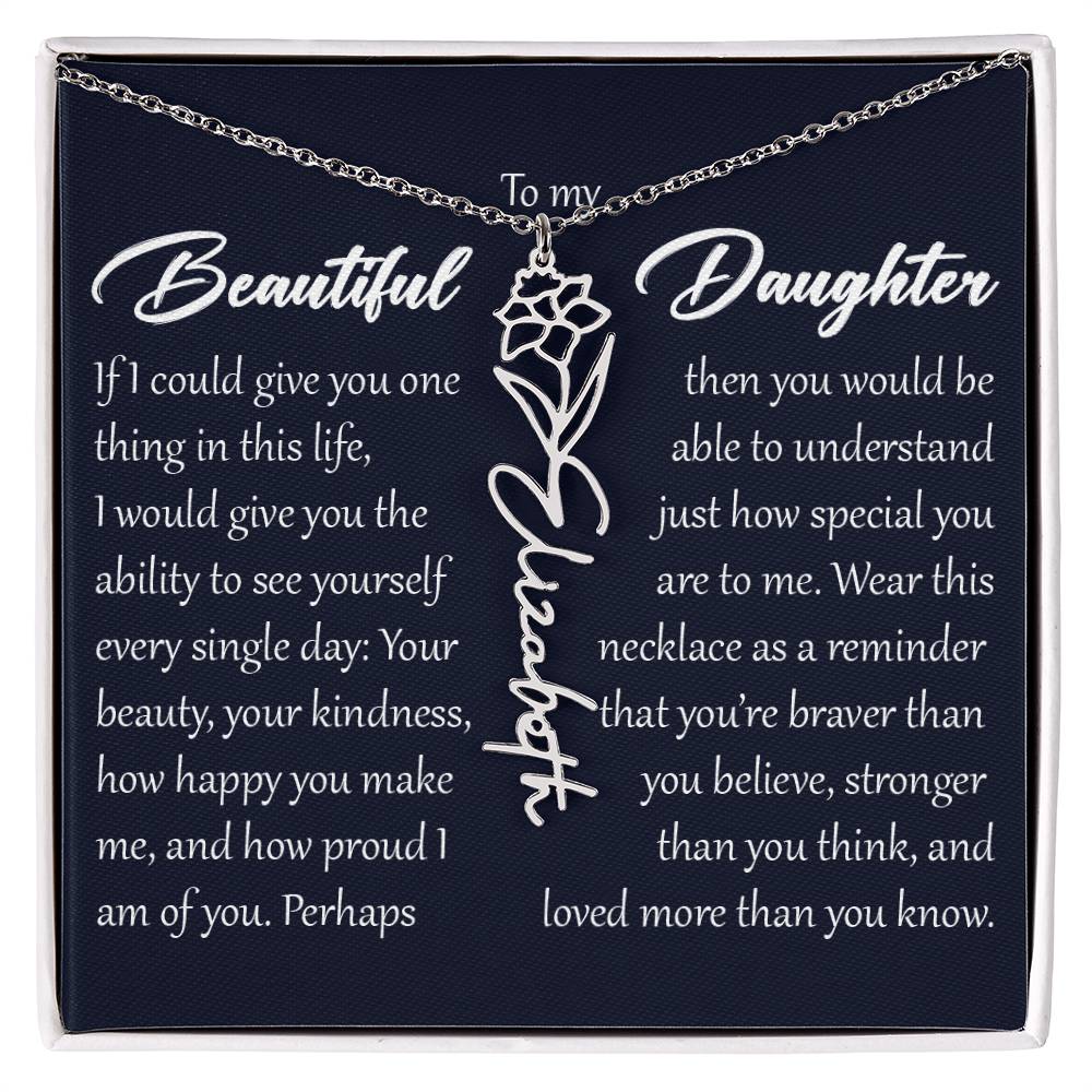 Custom Name Flower Necklace, Daughter Birth Month Pendant Gift