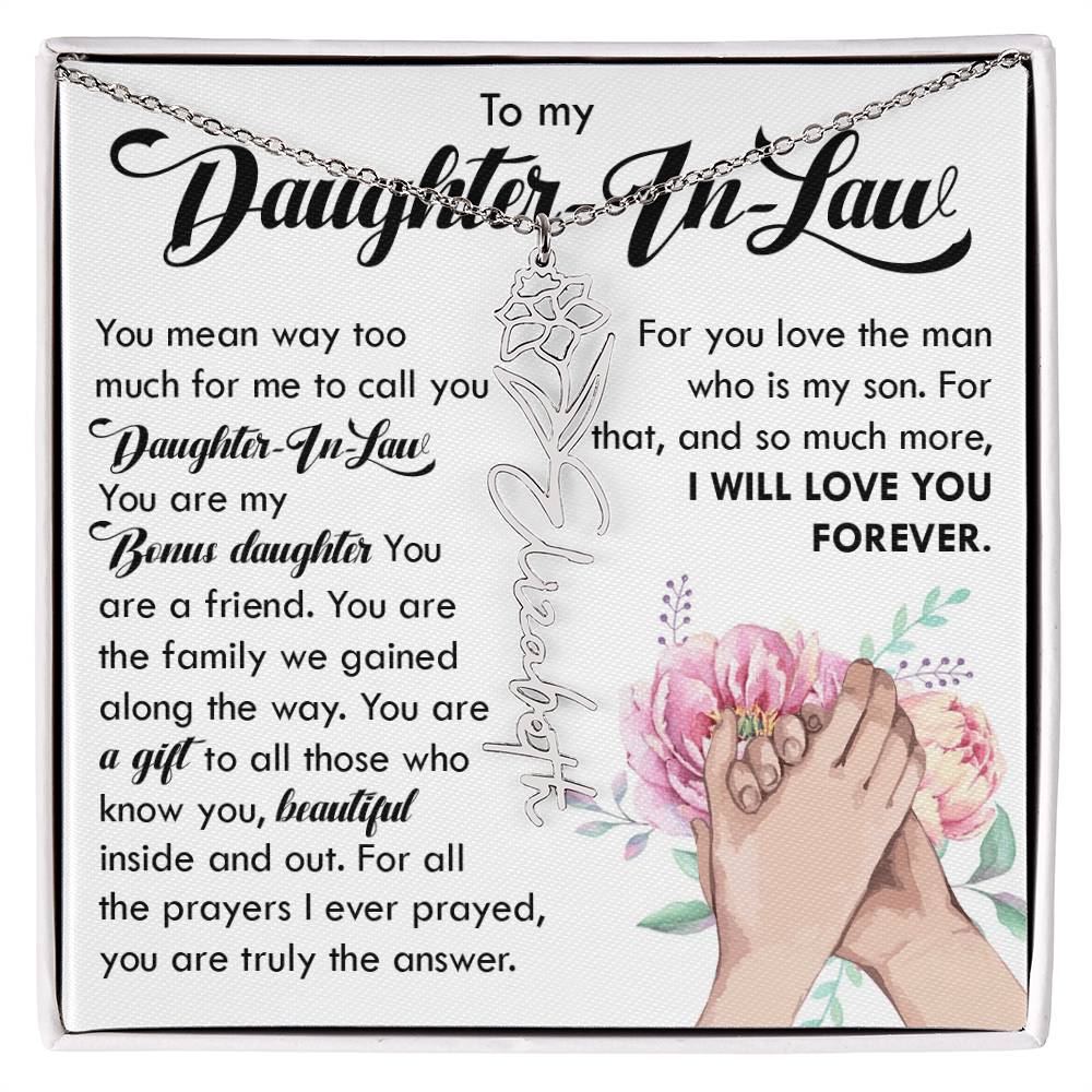 Daughter In Law Gift, Name Flower Necklace