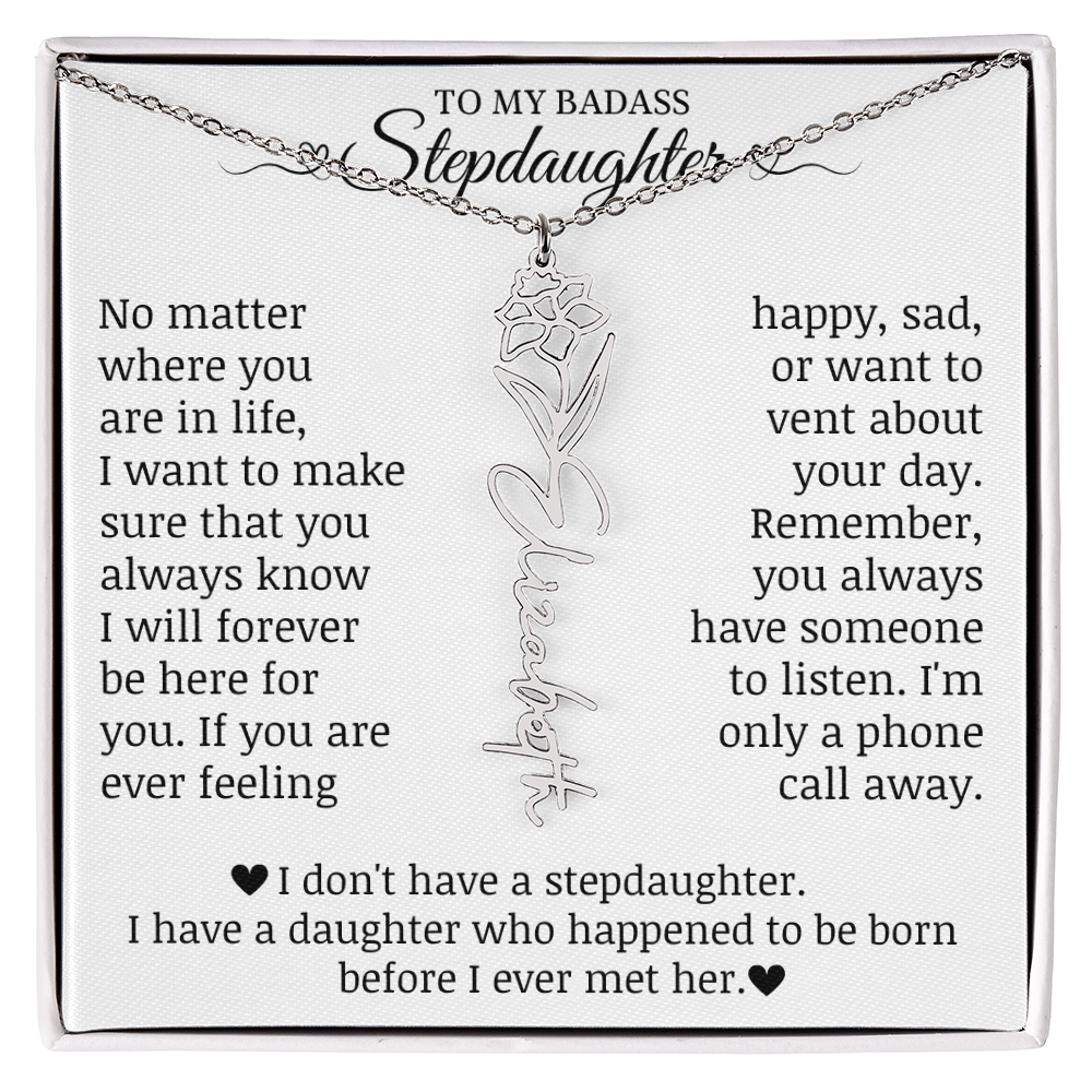 To My Badass Stepdaughter, Name Flower Necklace