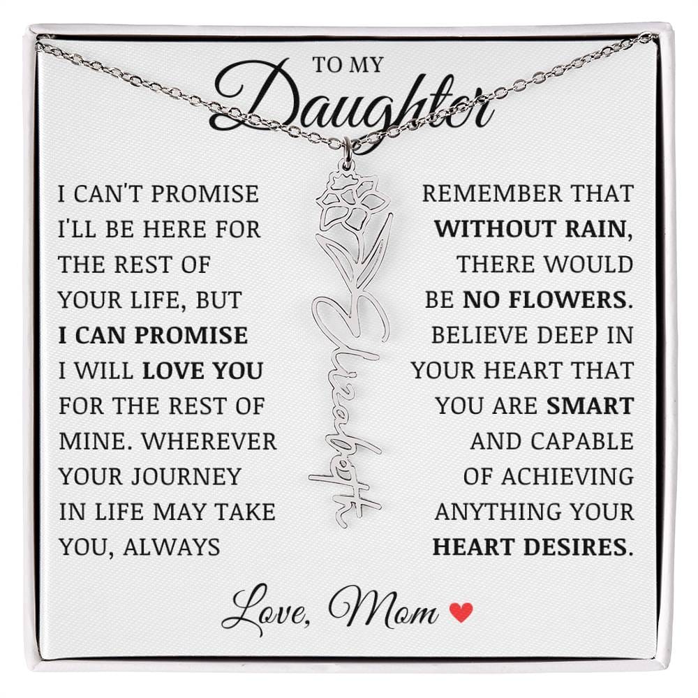 To My Daughter "No Rain No Flowers" Custom Flower Name Necklace