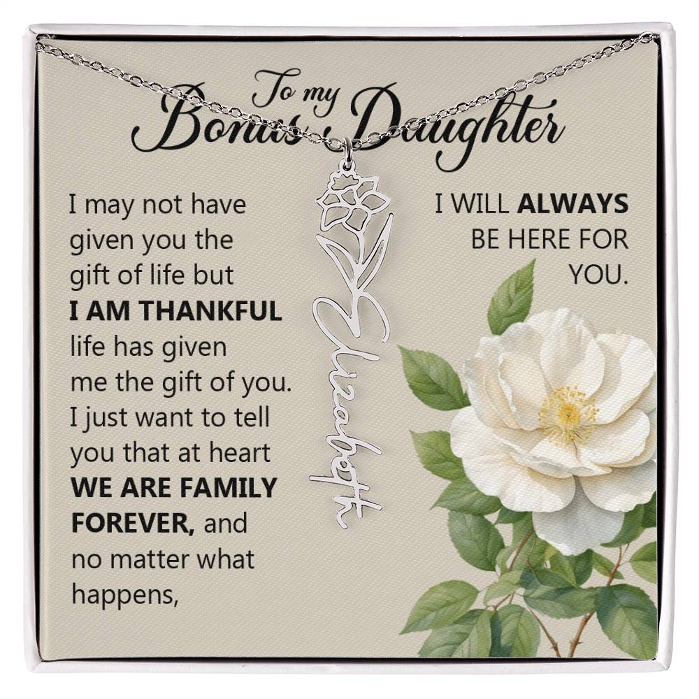 To My Bonus Daughter, Name Flower Necklace